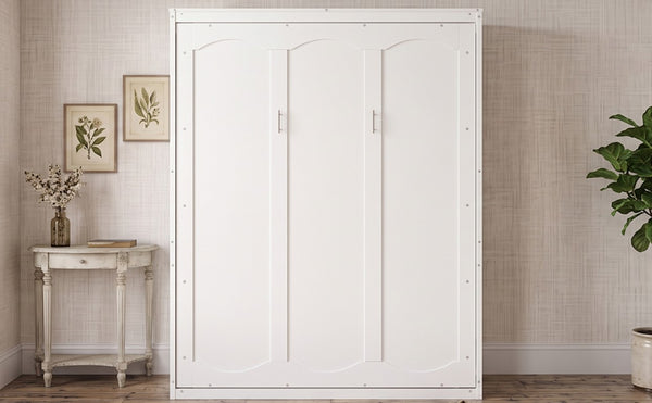 English Elm Queen Murphy Wall Bed with Integrated Shelves for Studio and Guest Room Use White 89.8 L x 67.7 W x 88.5 H LP000693AAK-4