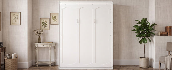 English Elm Queen Murphy Wall Bed with Integrated Shelves for Studio and Guest Room Use White 89.8 L x 67.7 W x 88.5 H LP000693AAK-4