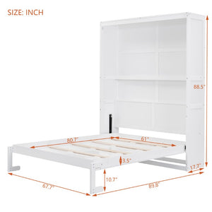 English Elm Queen Murphy Wall Bed with Integrated Shelves for Studio and Guest Room Use White 89.8 L x 67.7 W x 88.5 H LP000693AAK-4