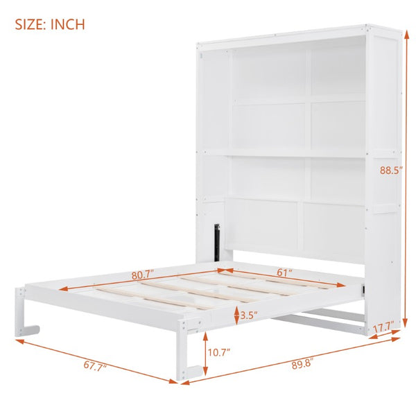 English Elm Queen Murphy Wall Bed with Integrated Shelves for Studio and Guest Room Use White 89.8 L x 67.7 W x 88.5 H LP000693AAK-4