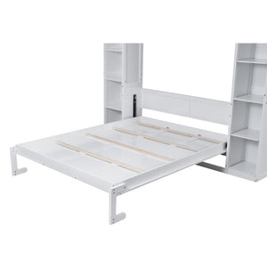 English Elm Queen Murphy Wall Bed with Dual Piston Lift LED Lighting and Five Shelf Storage Towers LP000695AAK-2