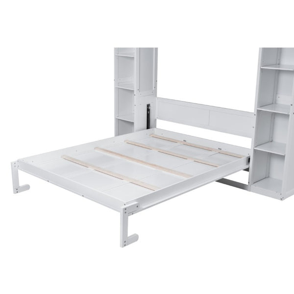 English Elm Queen Murphy Wall Bed with Dual Piston Lift LED Lighting and Five Shelf Storage Towers LP000695AAK-2