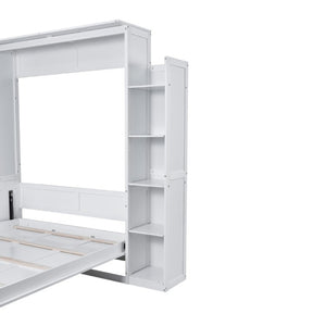 English Elm Queen Murphy Wall Bed with Dual Piston Lift LED Lighting and Five Shelf Storage Towers LP000695AAK-2