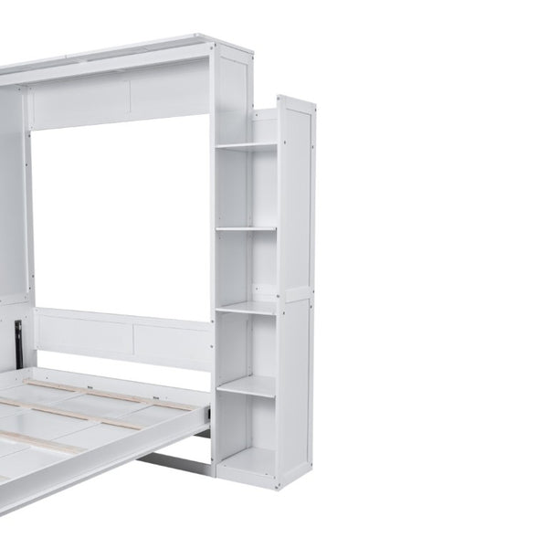 English Elm Queen Murphy Wall Bed with Dual Piston Lift LED Lighting and Five Shelf Storage Towers LP000695AAK-2