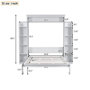 English Elm Queen Murphy Wall Bed with Dual Piston Lift LED Lighting and Five Shelf Storage Towers LP000695AAK-2