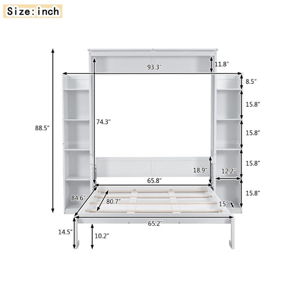 English Elm Queen Murphy Wall Bed with Dual Piston Lift LED Lighting and Five Shelf Storage Towers LP000695AAK-2