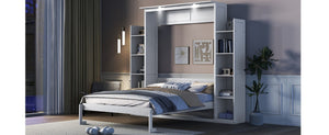 English Elm Queen Murphy Wall Bed with Dual Piston Lift LED Lighting and Five Shelf Storage Towers LP000695AAK-2