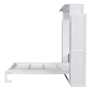 English Elm Queen Murphy Wall Bed with Dual Piston Lift LED Lighting and Five Shelf Storage Towers LP000695AAK-2