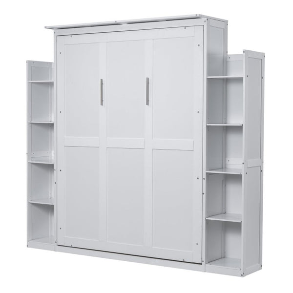 English Elm Queen Murphy Wall Bed with Dual Piston Lift LED Lighting and Five Shelf Storage Towers LP000695AAK-2