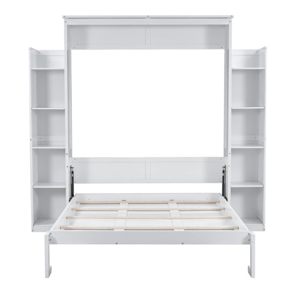 English Elm Queen Murphy Wall Bed with Dual Piston Lift LED Lighting and Five Shelf Storage Towers LP000695AAK-2