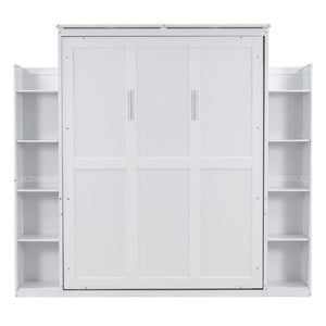English Elm Queen Murphy Wall Bed with Dual Piston Lift LED Lighting and Five Shelf Storage Towers LP000695AAK-2