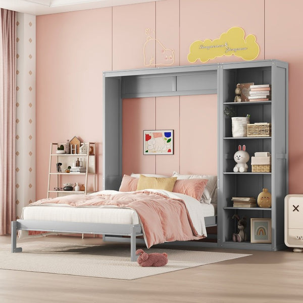 English Elm Full Size Murphy Bed with Integrated Shelving Unit for Studio and Guest Rooms Gray 87.5 L x 79 W x 83.7 H LP000696AAE-3