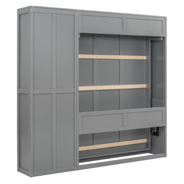 English Elm Full Size Murphy Bed with Integrated Shelving Unit for Studio and Guest Rooms Gray 87.5 L x 79 W x 83.7 H LP000696AAE-3