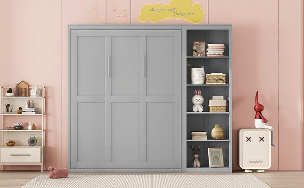 English Elm Full Size Murphy Bed with Integrated Shelving Unit for Studio and Guest Rooms Gray 87.5 L x 79 W x 83.7 H LP000696AAE-3