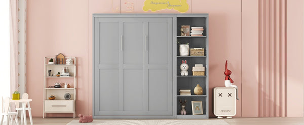 English Elm Full Size Murphy Bed with Integrated Shelving Unit for Studio and Guest Rooms Gray 87.5 L x 79 W x 83.7 H LP000696AAE-3