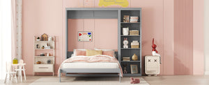 English Elm Full Size Murphy Bed with Integrated Shelving Unit for Studio and Guest Rooms Gray 87.5 L x 79 W x 83.7 H LP000696AAE-3
