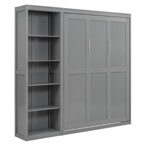 English Elm Full Size Murphy Bed with Integrated Shelving Unit for Studio and Guest Rooms Gray 87.5 L x 79 W x 83.7 H LP000696AAE-3