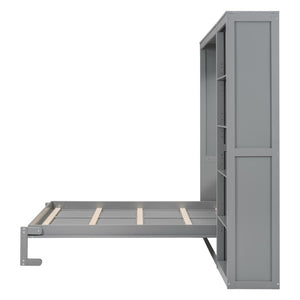 English Elm Full Size Murphy Bed with Integrated Shelving Unit for Studio and Guest Rooms Gray 87.5 L x 79 W x 83.7 H LP000696AAE-3