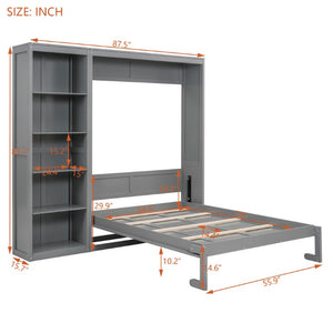 English Elm Full Size Murphy Bed with Integrated Shelving Unit for Studio and Guest Rooms Gray 87.5 L x 79 W x 83.7 H LP000696AAE-3