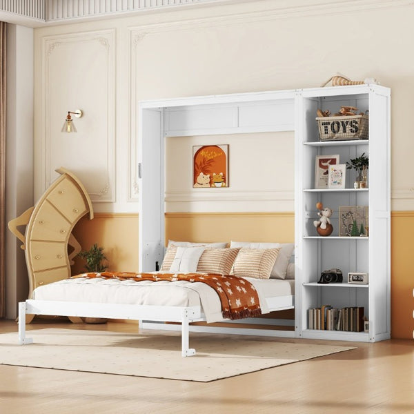 English Elm Full Size Murphy Wall Bed with Integrated Shelving Unit Space Saving MDF Cabinet LP000696AAK-3