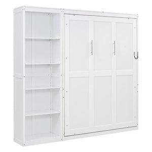 English Elm Full Size Murphy Wall Bed with Integrated Shelving Unit Space Saving MDF Cabinet LP000696AAK-3