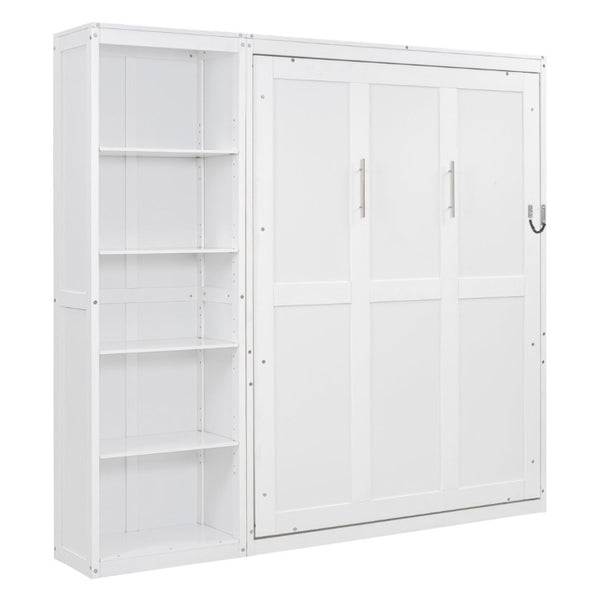 English Elm Full Size Murphy Wall Bed with Integrated Shelving Unit Space Saving MDF Cabinet LP000696AAK-3