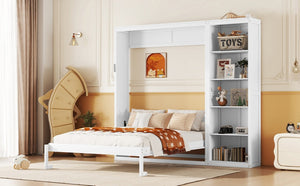 English Elm Full Size Murphy Wall Bed with Integrated Shelving Unit Space Saving MDF Cabinet LP000696AAK-3