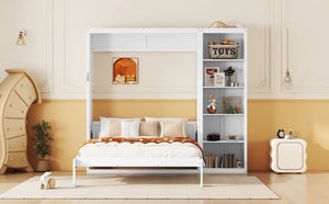 English Elm Full Size Murphy Wall Bed with Integrated Shelving Unit Space Saving MDF Cabinet LP000696AAK-3
