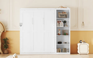 English Elm Full Size Murphy Wall Bed with Integrated Shelving Unit Space Saving MDF Cabinet LP000696AAK-3
