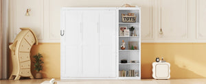 English Elm Full Size Murphy Wall Bed with Integrated Shelving Unit Space Saving MDF Cabinet LP000696AAK-3
