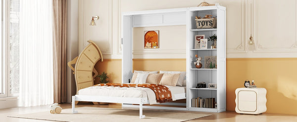 English Elm Full Size Murphy Wall Bed with Integrated Shelving Unit Space Saving MDF Cabinet LP000696AAK-3