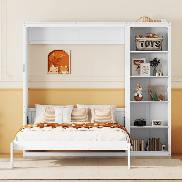 English Elm Full Size Murphy Wall Bed with Integrated Shelving Unit Space Saving MDF Cabinet LP000696AAK-3