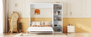 English Elm Full Size Murphy Wall Bed with Integrated Shelving Unit Space Saving MDF Cabinet LP000696AAK-3