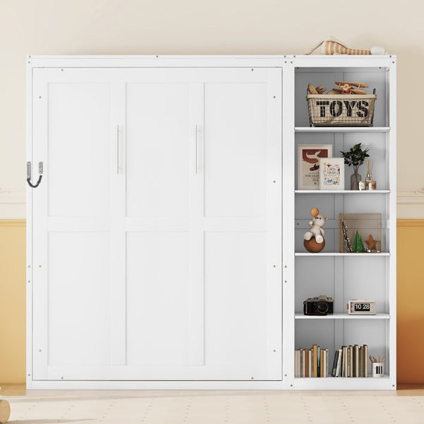 English Elm Full Size Murphy Wall Bed with Integrated Shelving Unit Space Saving MDF Cabinet LP000696AAK-3