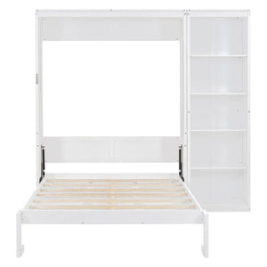 English Elm Full Size Murphy Wall Bed with Integrated Shelving Unit Space Saving MDF Cabinet LP000696AAK-3