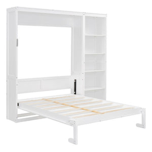 English Elm Full Size Murphy Wall Bed with Integrated Shelving Unit Space Saving MDF Cabinet LP000696AAK-3