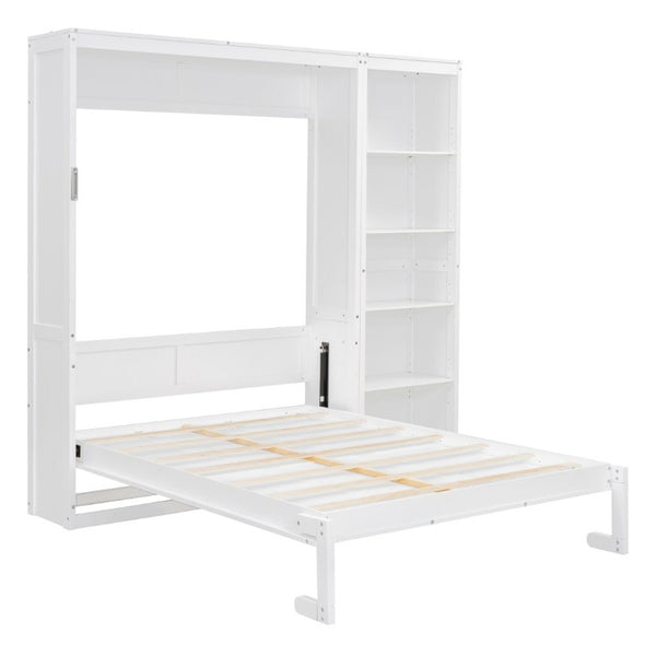 English Elm Full Size Murphy Wall Bed with Integrated Shelving Unit Space Saving MDF Cabinet LP000696AAK-3