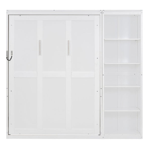 English Elm Full Size Murphy Wall Bed with Integrated Shelving Unit Space Saving MDF Cabinet LP000696AAK-3