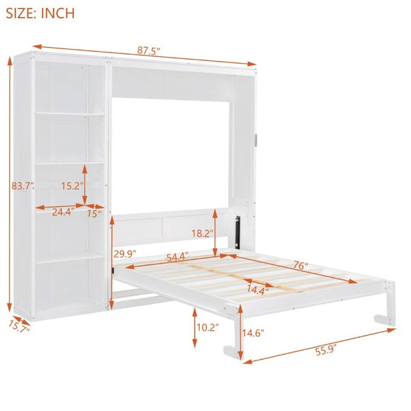 English Elm Full Size Murphy Wall Bed with Integrated Shelving Unit Space Saving MDF Cabinet LP000696AAK-3