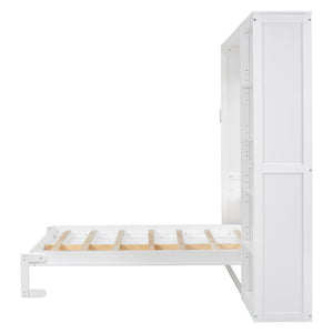 English Elm Full Size Murphy Wall Bed with Integrated Shelving Unit Space Saving MDF Cabinet LP000696AAK-3