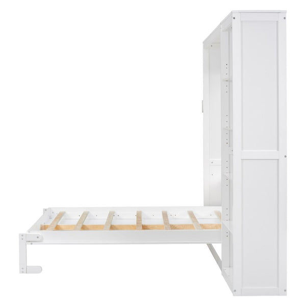 English Elm Full Size Murphy Wall Bed with Integrated Shelving Unit Space Saving MDF Cabinet LP000696AAK-3