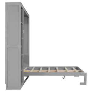 English Elm Queen Murphy Wall Bed with Five Shelf Cabinet MDF Plywood Studio Space Saver Gray LP000697AAE-3