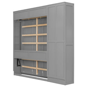English Elm Queen Murphy Wall Bed with Five Shelf Cabinet MDF Plywood Studio Space Saver Gray LP000697AAE-3