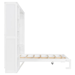 English Elm Queen Murphy Wall Bed with Five Shelf Storage Cabinet in White MDF for Guest Rooms LP000697AAK-3