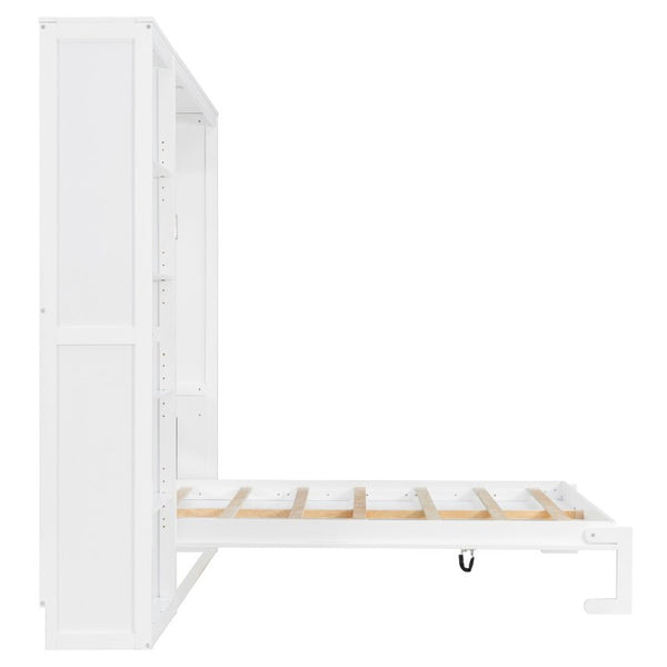 English Elm Queen Murphy Wall Bed with Five Shelf Storage Cabinet in White MDF for Guest Rooms LP000697AAK-3