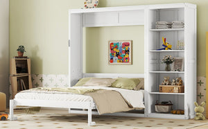 English Elm Queen Murphy Wall Bed with Five Shelf Storage Cabinet in White MDF for Guest Rooms LP000697AAK-3