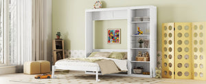 English Elm Queen Murphy Wall Bed with Five Shelf Storage Cabinet in White MDF for Guest Rooms LP000697AAK-3