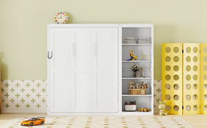 English Elm Queen Murphy Wall Bed with Five Shelf Storage Cabinet in White MDF for Guest Rooms LP000697AAK-3