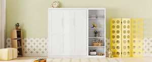 English Elm Queen Murphy Wall Bed with Five Shelf Storage Cabinet in White MDF for Guest Rooms LP000697AAK-3