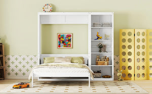 English Elm Queen Murphy Wall Bed with Five Shelf Storage Cabinet in White MDF for Guest Rooms LP000697AAK-3